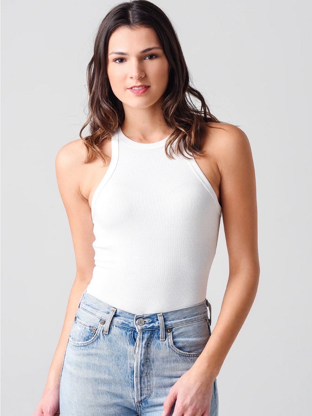 Agolde White Ribbed Halter Tank Top - Women